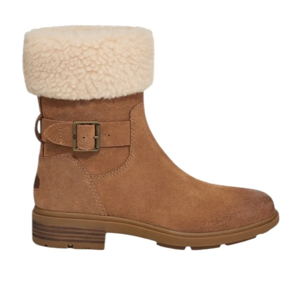 Ugg NWT Harrison cuff shearling lined ankle boot in chestnut brown suede